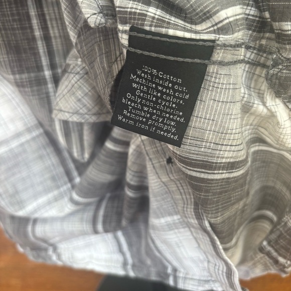 Rock & Republic Gray & White Western Plaid Button Down Adjustable Sleeve Men’s M - Picture 7 of 10
